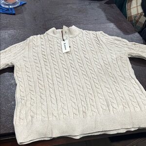 JMIERR Cream Cable Knit BUTTON collar Sweater